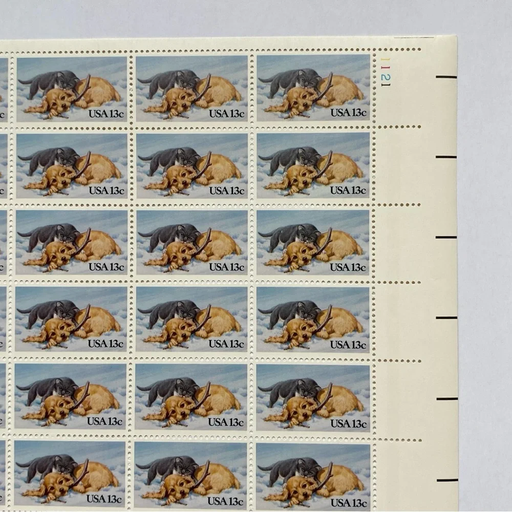 Kitten and Puppy Commemorative Issue Stamp Full Sheet 13 cent MNH #2025 Unhinged